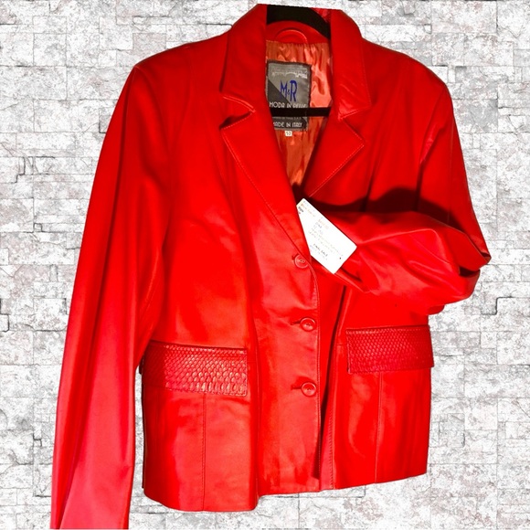 Moda in Pelle Vintage With Original Tags. Sz 42. Made In Italy.  Red Leather Jkt - Picture 4 of 15